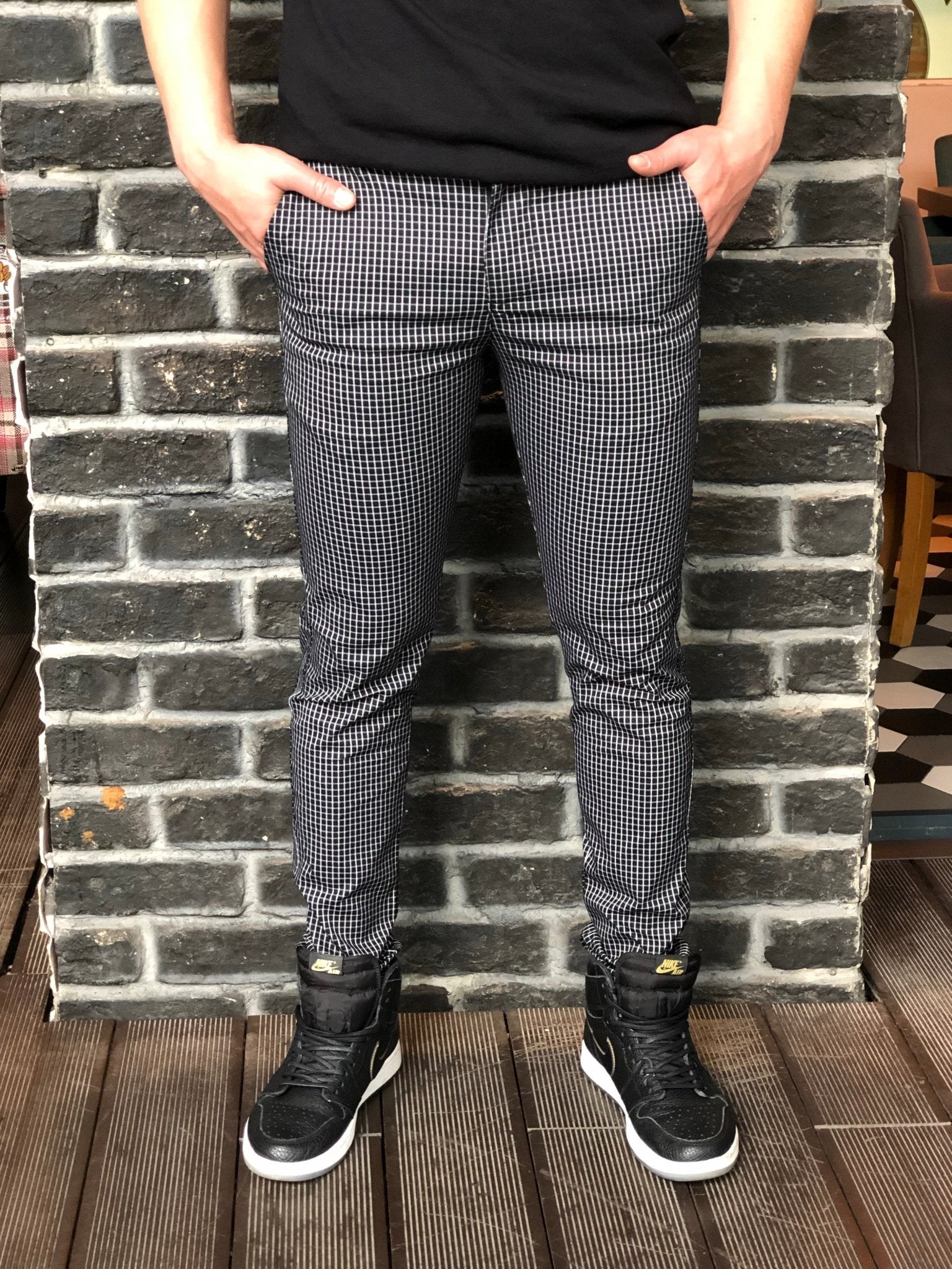 Gray Side Striped Checkered Slim Fit Casual Mens Pant DJ175 Mens Pant