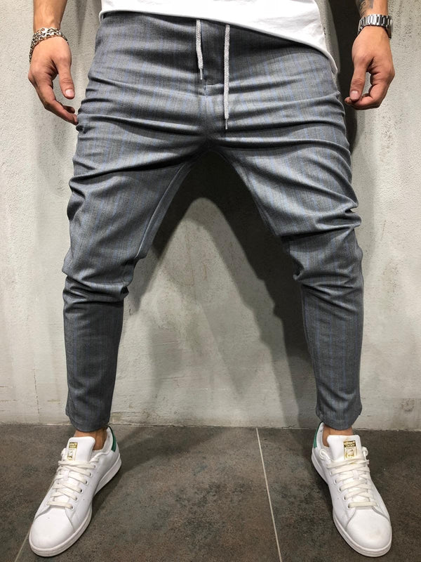 Gray Side Striped Checkered Casual Pant S154 Streetwear Casual