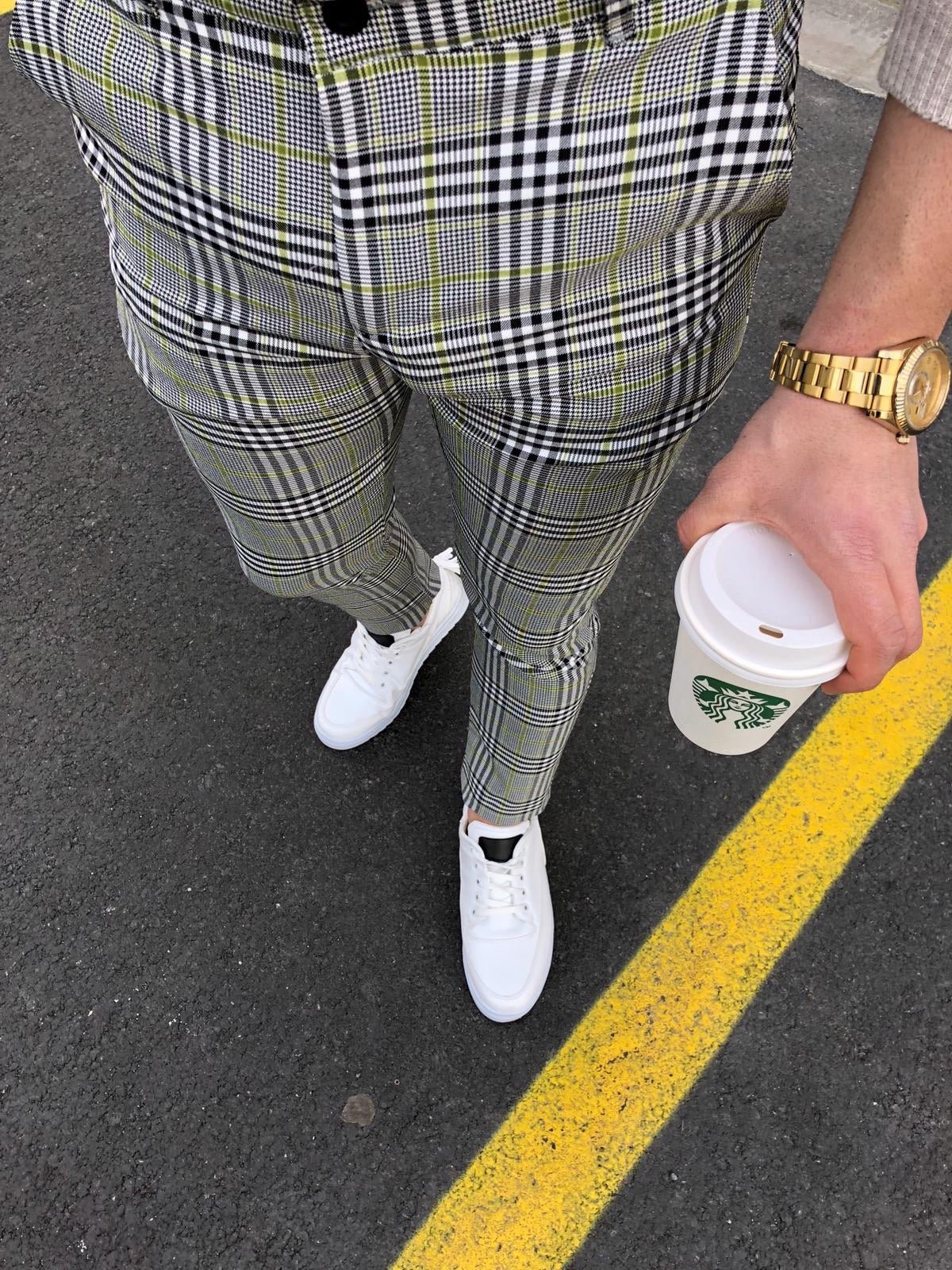 Yellow check 2024 pants mens