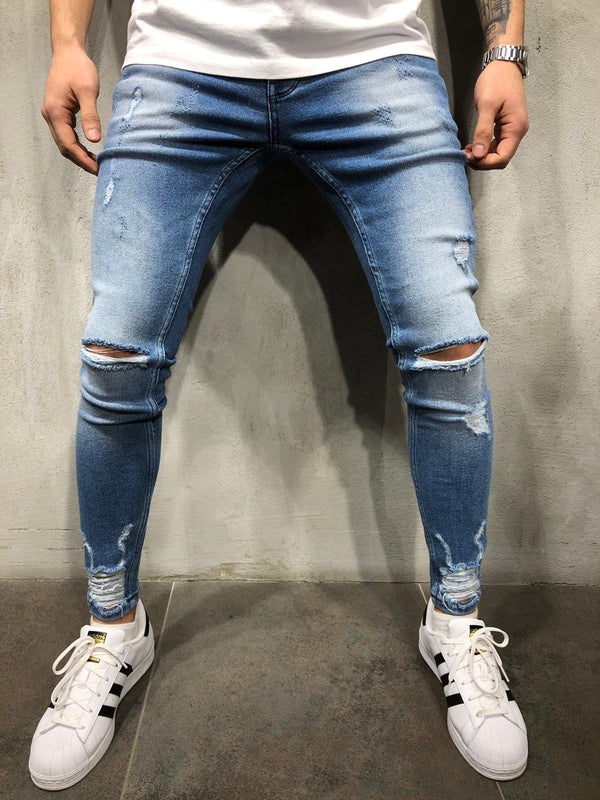 Light Blue Washed Ripped Ultra Skinny Fit Denim AY353 Streetwear Jeans - Sneakerjeans