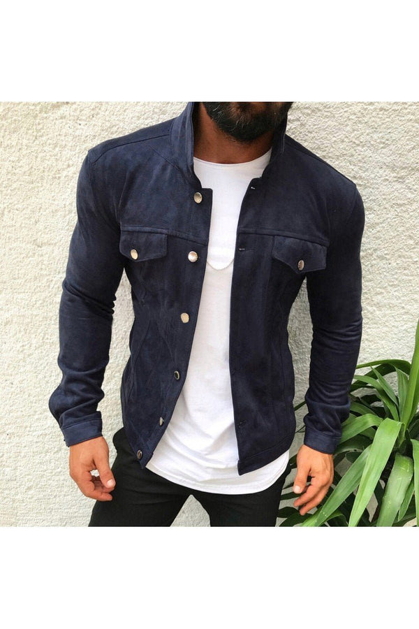 Navy Suede Skinny Jacket 54827 Streetwear Suede Jacket - Sneakerjeans