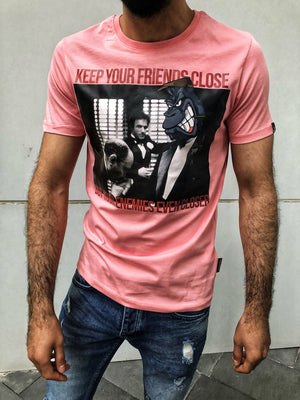 Pink Keep Your Friends Close But Your Enemies Closer Printed T-Shirt OT8 Streetwear T-Shirts - Sneakerjeans