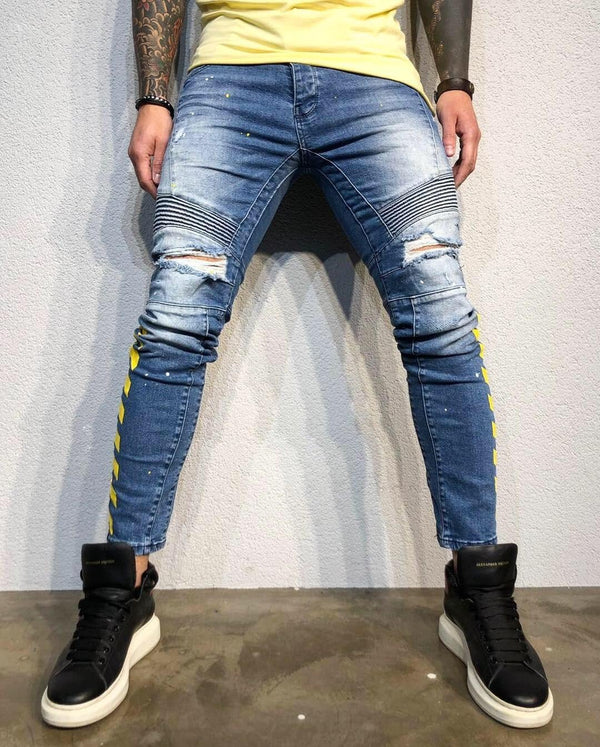 Printed Distressed Ultra Skinny Fit Biker Denim B332 Streetwear Jeans ...