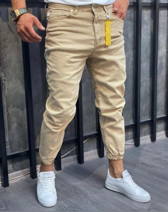 Men's Cargo Jogger Jeans With Pocket In Beige